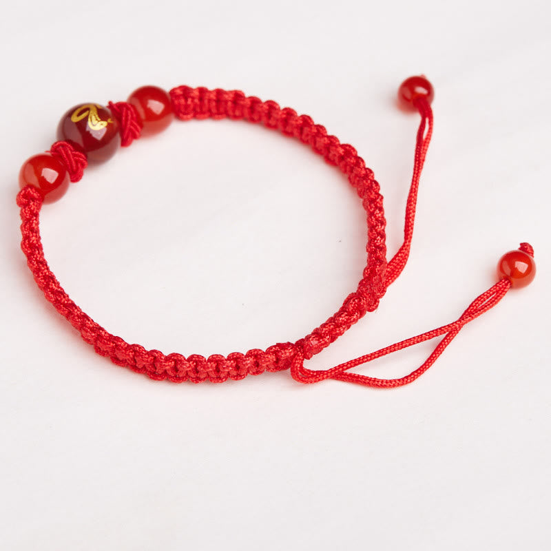 Buddha Stones Natural Red Agate Chinese Zodiac Red String Braided Protection Luck Bracelet