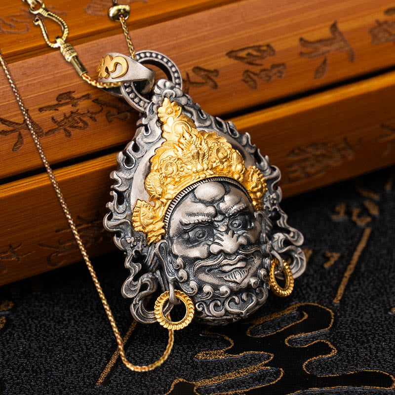 Buddha Stones 925 Sterling Silver Tibetan Yellow Jambhala God of Wealth Protection Necklace Pendant