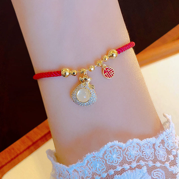 Buddha Stones Red String Fu Character Treasure Money Bag Year Of The Snake Protection Braided Bracelet