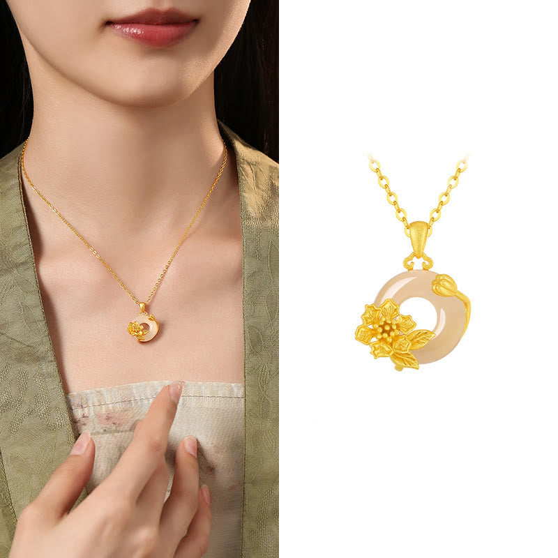 Buddha Stones Chalcedony 925 Sterling Silver Peace Buckle Flowers Necklace Pendant - Crape Myrtle - Golden 925 Sterling Silver Chalcedony - image 22