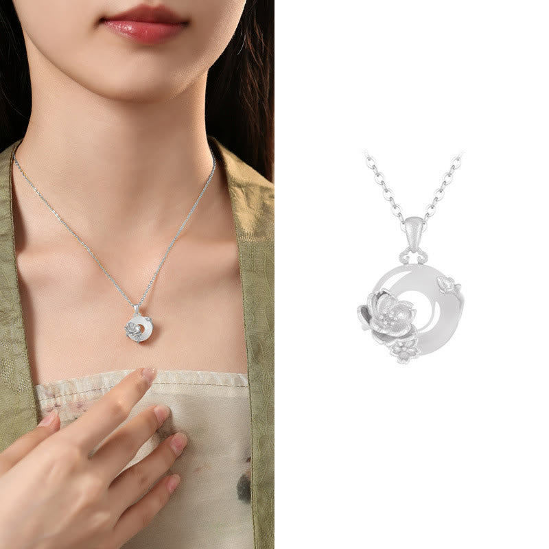 Buddha Stones Chalcedony 925 Sterling Silver Peace Buckle Flowers Necklace Pendant - Peach Blossom - 925 Sterling Silver Chalcedony - image 31