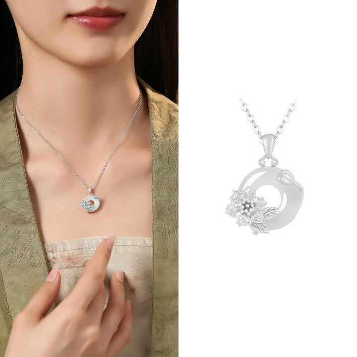 Buddha Stones Chalcedony 925 Sterling Silver Peace Buckle Flowers Necklace Pendant - Crape Myrtle - 925 Sterling Silver Chalcedony - image 37