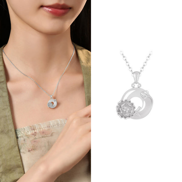 Buddha Stones Chalcedony 925 Sterling Silver Peace Buckle Flowers Necklace Pendant - Hibiscus - 925 Sterling Silver Chalcedony - image 38