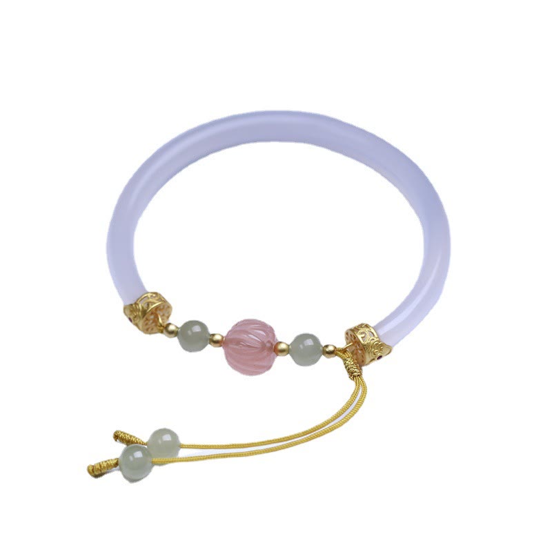 Buddha Stones Natural White Agate Lotus Hetian Jade Beads Positive Bracelet Bangle - image 5