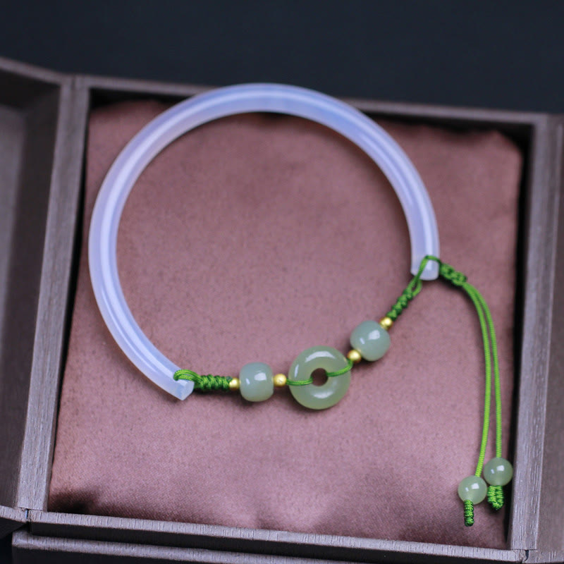 Buddha Stones Natural White Agate Hetian Jade Beads Peace Buckle Positive Bracelet Bangle - image 2