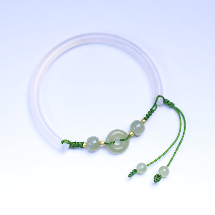 Buddha Stones Natural White Agate Hetian Jade Beads Peace Buckle Positive Bracelet Bangle - image 4