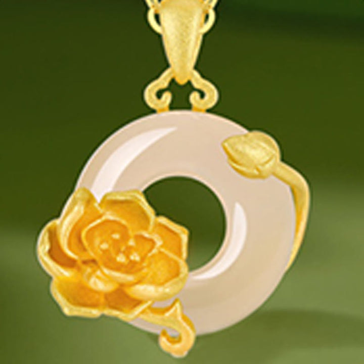 Buddha Stones Chalcedony 925 Sterling Silver Peace Buckle Flowers Necklace Pendant - image 12