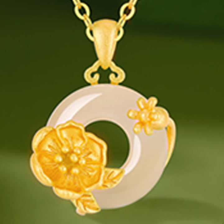 Buddha Stones Chalcedony 925 Sterling Silver Peace Buckle Flowers Necklace Pendant - image 15