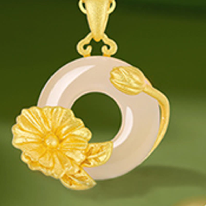 Buddha Stones Chalcedony 925 Sterling Silver Peace Buckle Flowers Necklace Pendant - image 19