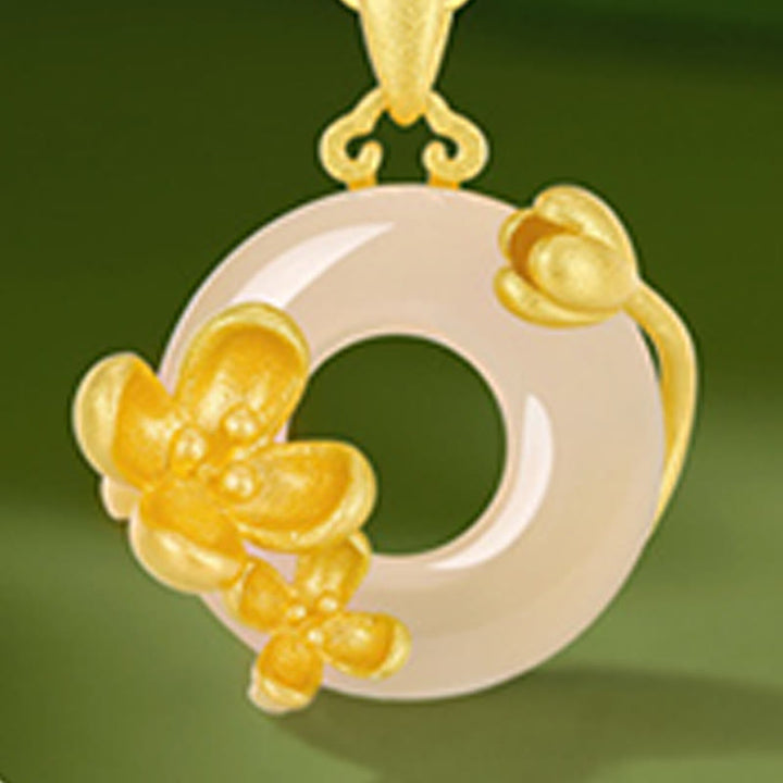 Buddha Stones Chalcedony 925 Sterling Silver Peace Buckle Flowers Necklace Pendant - image 21