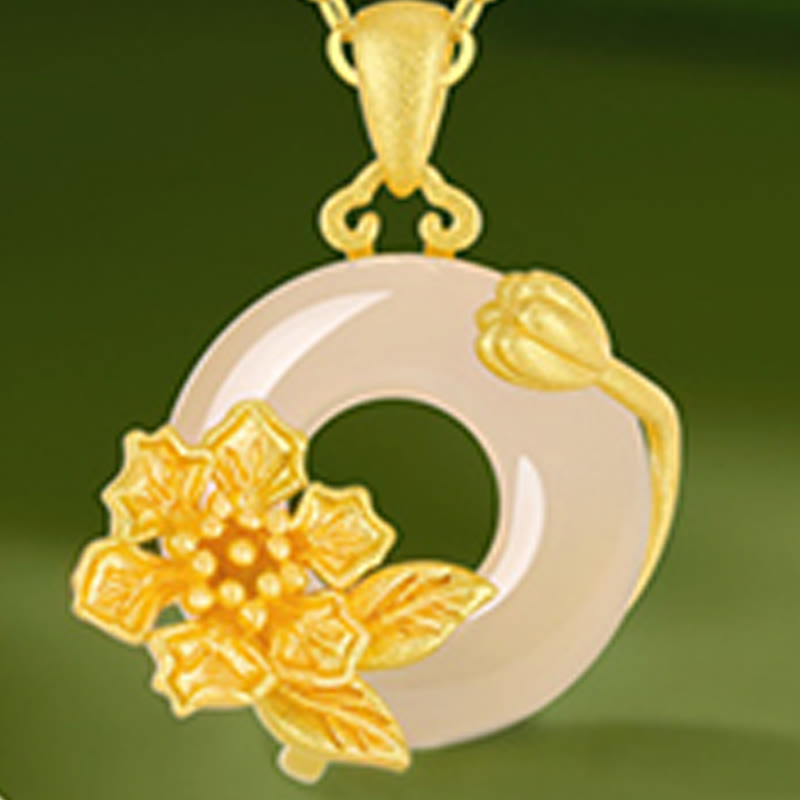 Buddha Stones Chalcedony 925 Sterling Silver Peace Buckle Flowers Necklace Pendant - image 23