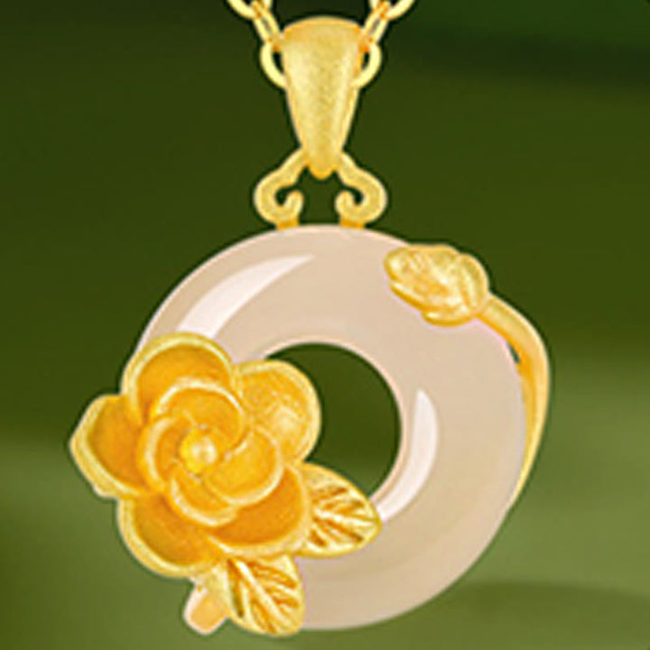 Buddha Stones Chalcedony 925 Sterling Silver Peace Buckle Flowers Necklace Pendant - image 27