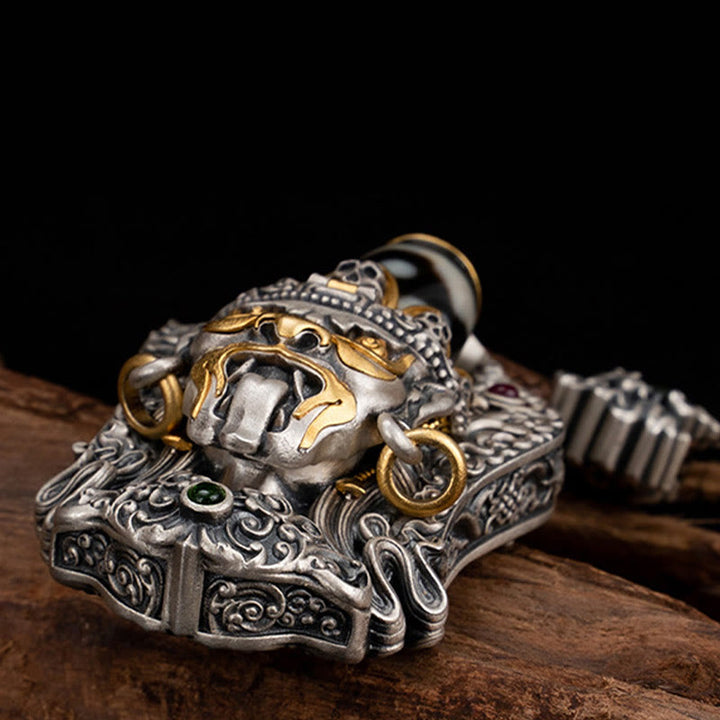 Buddha Stones 925 Sterling Silver Tibetan Zakiram Goddess of Wealth Dzi Bead Protection Necklace Pendant - image 4