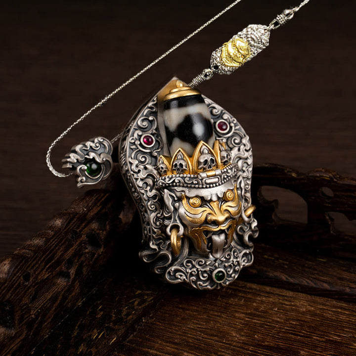 Buddha Stones 925 Sterling Silver Tibetan Zakiram Goddess of Wealth Dzi Bead Protection Necklace Pendant - Zakiram(Pendant Only) - 52cm The Lord of the Corpse Forest Copper Chain - image 21