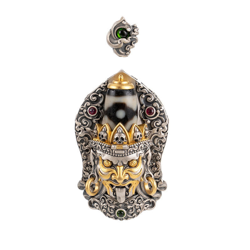 Buddha Stones 925 Sterling Silver Tibetan Zakiram Goddess of Wealth Dzi Bead Protection Necklace Pendant - image 14