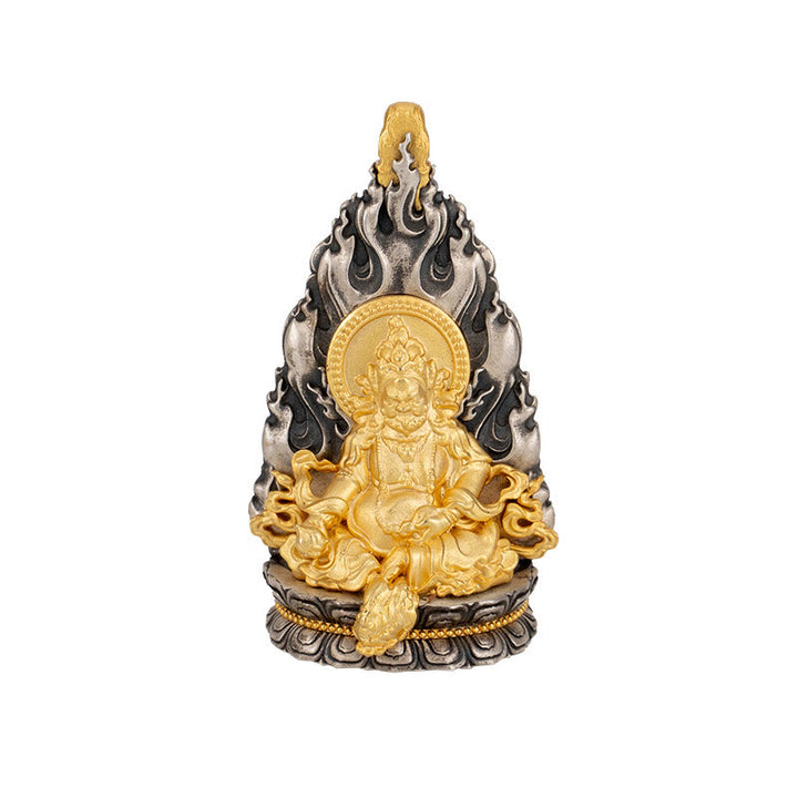 Buddha Stones 925 Sterling Silver Tibet Yellow Jambhala God of Wealth Blessing Necklace Pendant