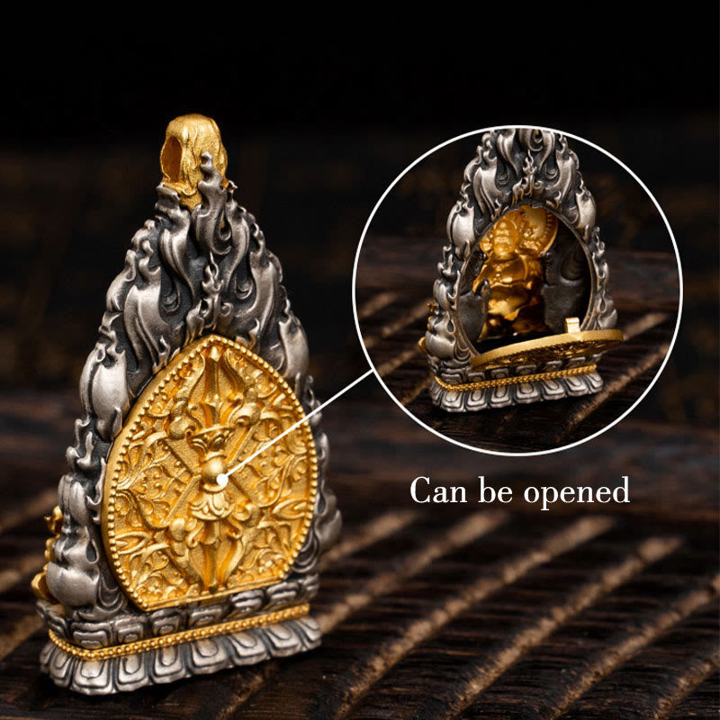 Buddha Stones 925 Sterling Silver Tibet Yellow Jambhala God of Wealth Blessing Necklace Pendant