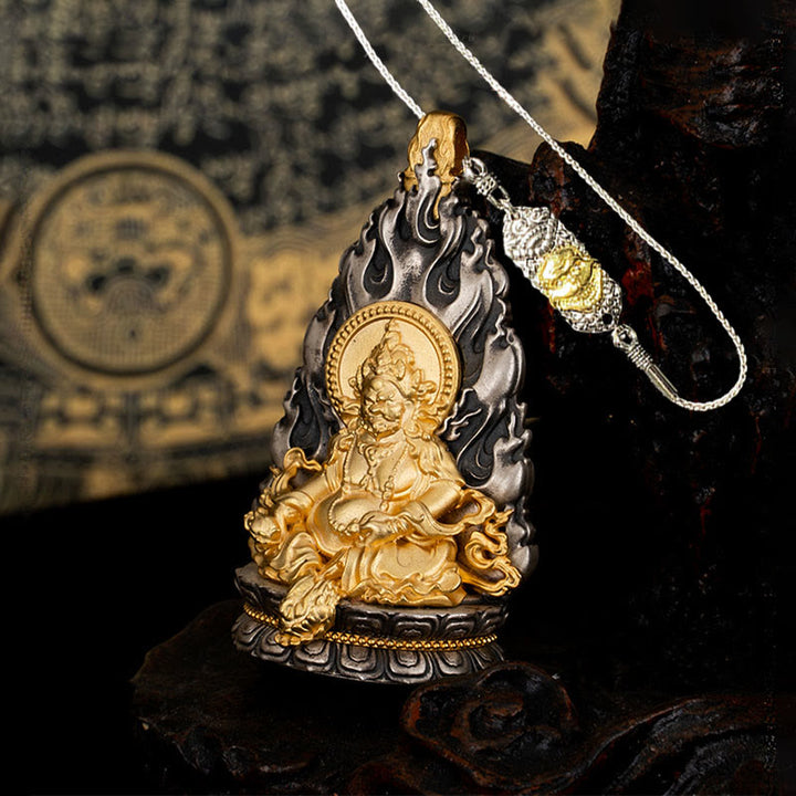 Buddha Stones 925 Sterling Silver Tibet Yellow Jambhala God of Wealth Blessing Necklace Pendant