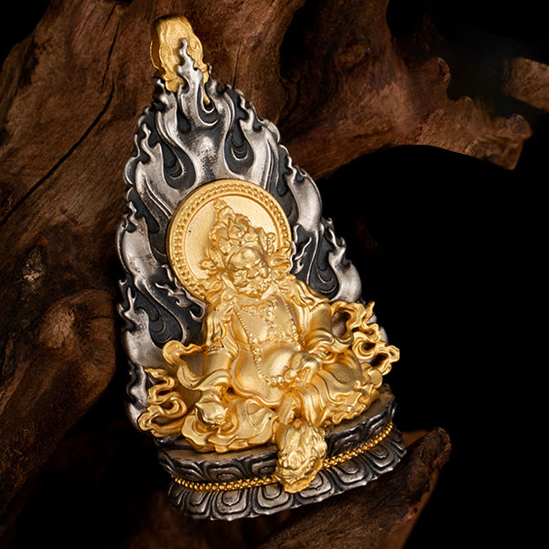 Buddha Stones 925 Sterling Silver Tibet Yellow Jambhala God of Wealth Blessing Necklace Pendant - image 1