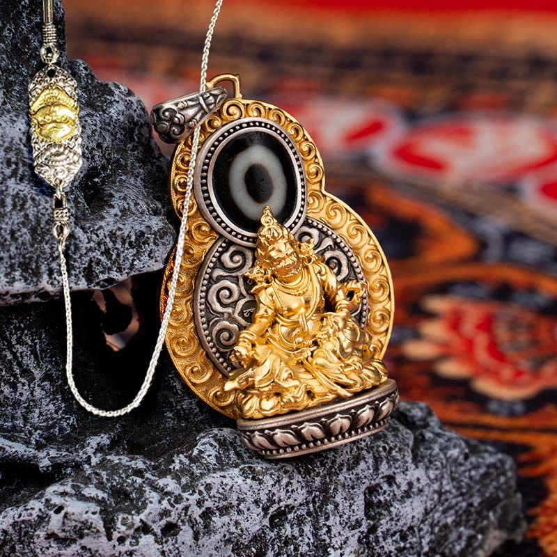 Buddha Stones 925 Sterling Silver Tibet Yellow Jambhala God of Wealth Dzi Bead Om Mani Padme Hum Happiness Necklace Pendant - Yellow Jambhala&52cm The Lord of the Corpse Forest Copper Chain - image 19