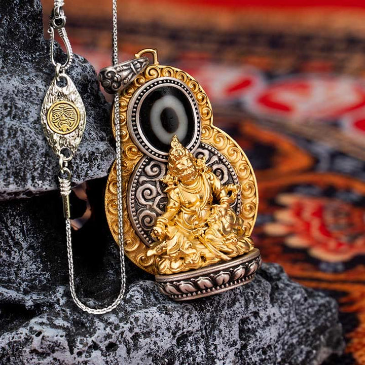 Buddha Stones 925 Sterling Silver Tibet Yellow Jambhala God of Wealth Dzi Bead Om Mani Padme Hum Happiness Necklace Pendant - Yellow Jambhala&50cm Zakiram Copper Chain - image 16