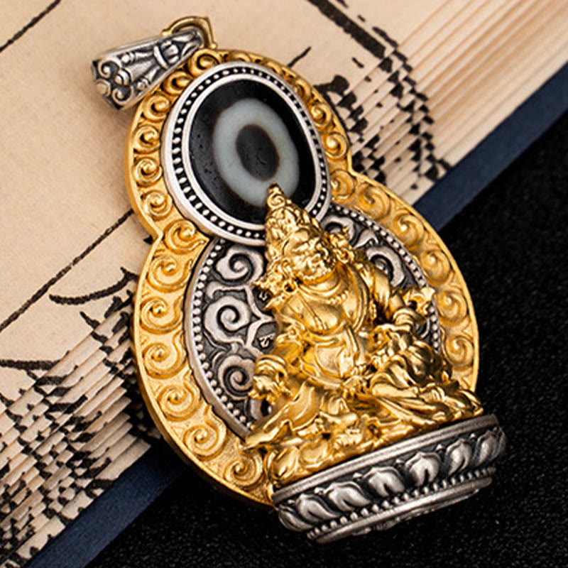 Buddha Stones 925 Sterling Silver Tibet Yellow Jambhala God of Wealth Dzi Bead Om Mani Padme Hum Happiness Necklace Pendant - image 4