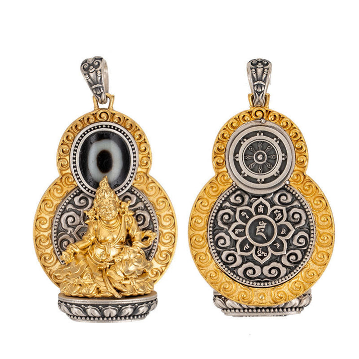 Buddha Stones 925 Sterling Silver Tibet Yellow Jambhala God of Wealth Dzi Bead Om Mani Padme Hum Happiness Necklace Pendant - image 12