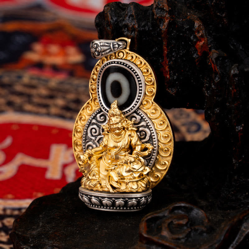 Buddha Stones 925 Sterling Silver Tibet Yellow Jambhala God of Wealth Dzi Bead Om Mani Padme Hum Happiness Necklace Pendant - image 9