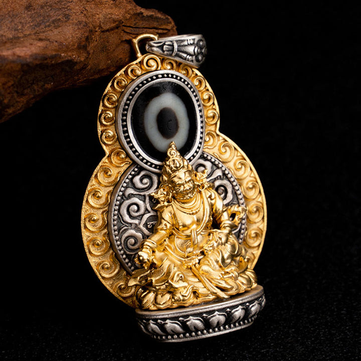 Buddha Stones 925 Sterling Silver Tibet Yellow Jambhala God of Wealth Dzi Bead Om Mani Padme Hum Happiness Necklace Pendant - image 2