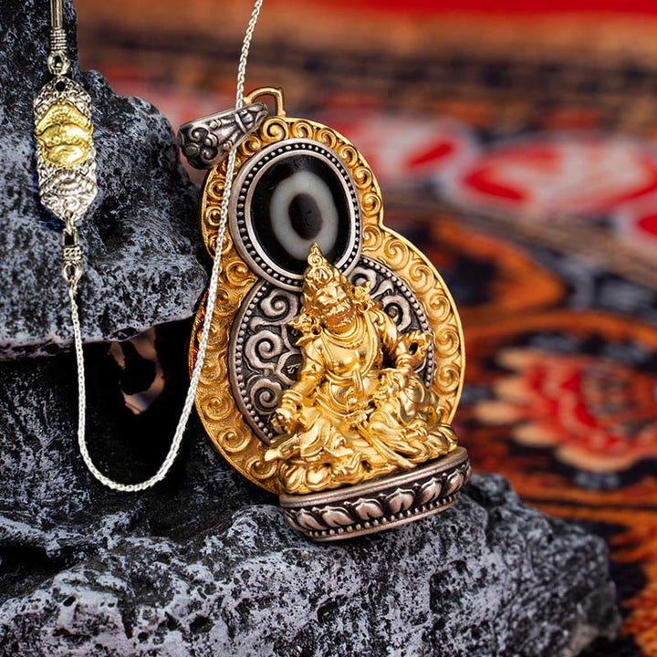 Buddha Stones 925 Sterling Silver Tibet Yellow Jambhala God of Wealth Dzi Bead Om Mani Padme Hum Happiness Necklace Pendant - Yellow Jambhala&52cm The Lord of the Corpse Forest Copper Chain - image 20