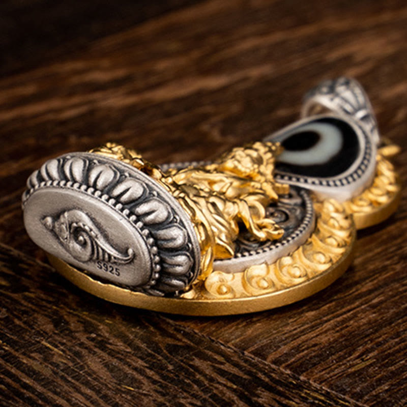 Buddha Stones 925 Sterling Silver Tibet Yellow Jambhala God of Wealth Dzi Bead Om Mani Padme Hum Happiness Necklace Pendant - image 4