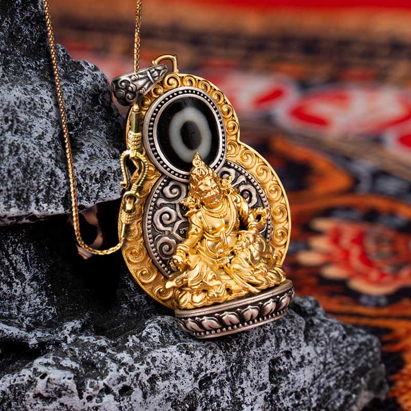 Buddha Stones 925 Sterling Silver Tibet Yellow Jambhala God of Wealth Dzi Bead Om Mani Padme Hum Happiness Necklace Pendant - Yellow Jambhala&58cm Golden Copper Chain - image 14