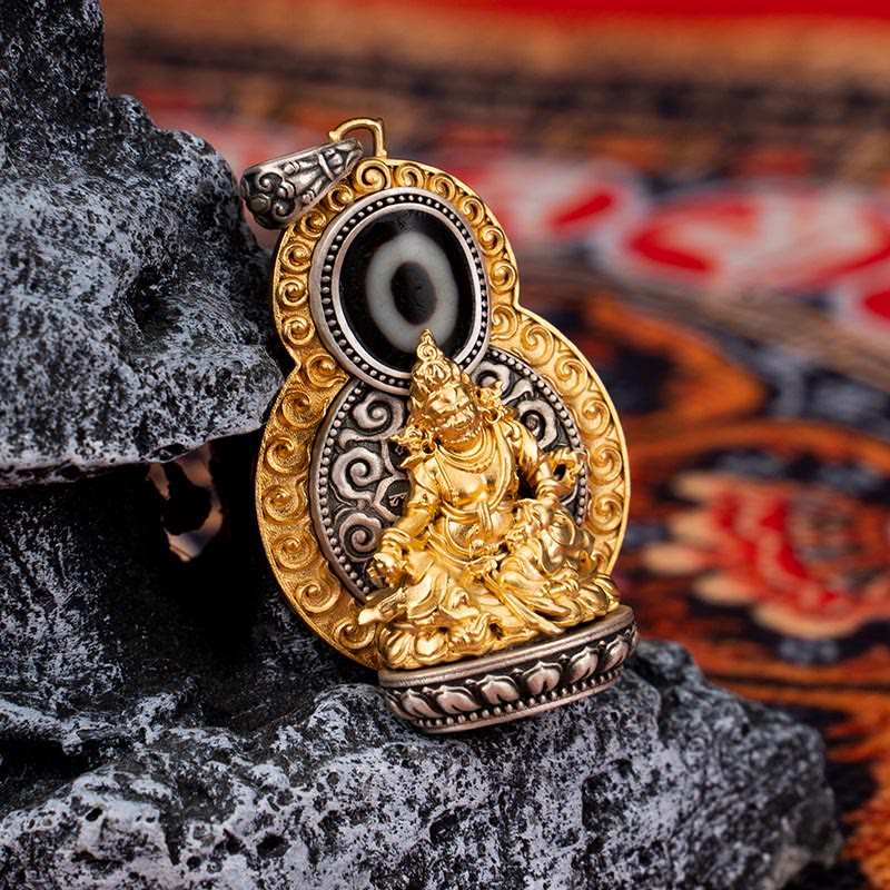Buddha Stones 925 Sterling Silver Tibet Yellow Jambhala God of Wealth Dzi Bead Om Mani Padme Hum Happiness Necklace Pendant - Yellow Jambhala(Pendant Only) - image 1