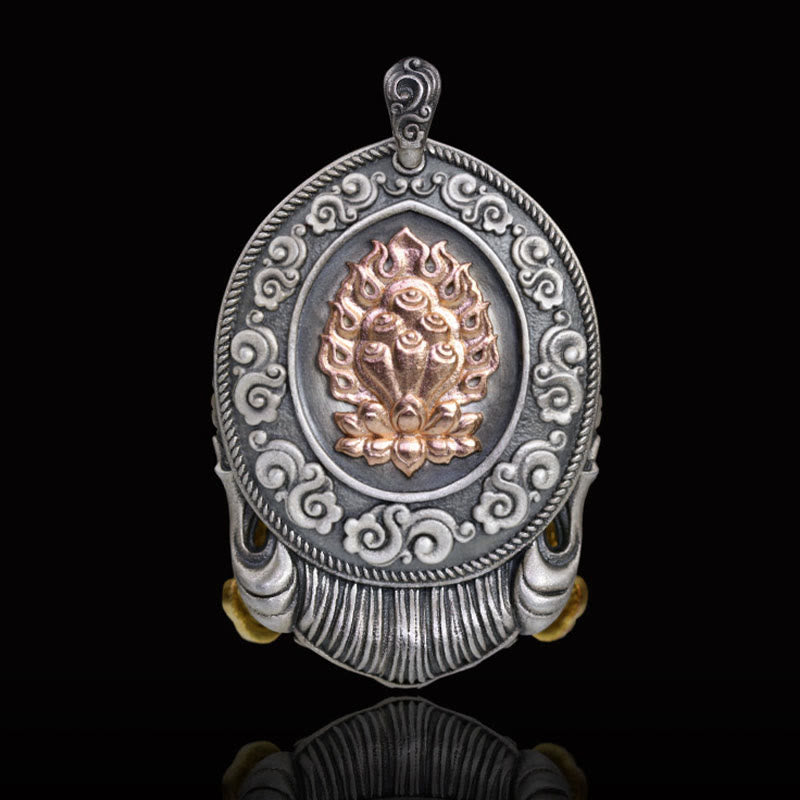 Buddha Stones 925 Sterling Silver Tibetan Zakiram Goddess of Wealth Keep Away Evil Spirits Necklace Pendant