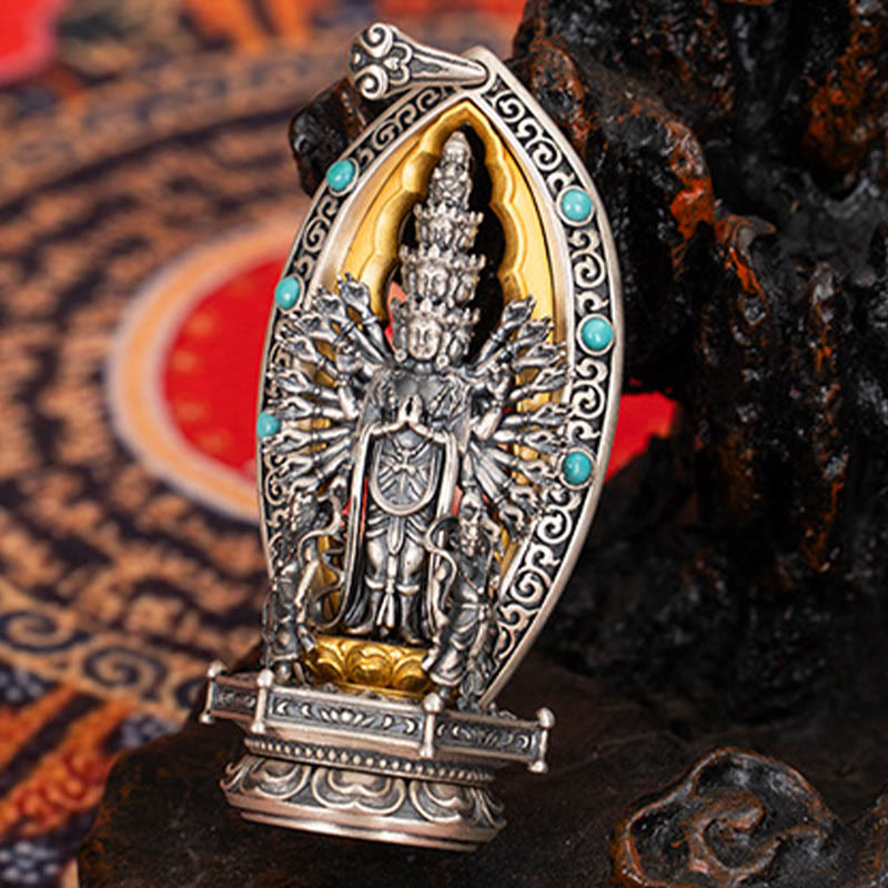 Buddha Stones 925 Sterling Silver Thousand-armed Guanyin Kwan Yin Avalokiteśvara Wealth Necklace Pendant - image 5