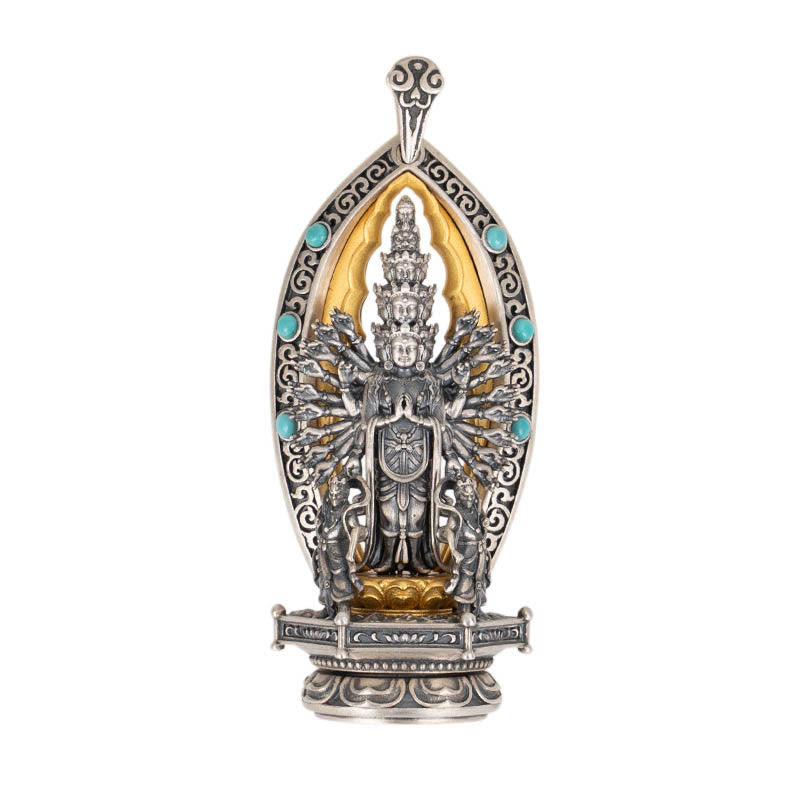Buddha Stones 925 Sterling Silver Thousand-armed Guanyin Kwan Yin Avalokiteśvara Wealth Necklace Pendant - image 13