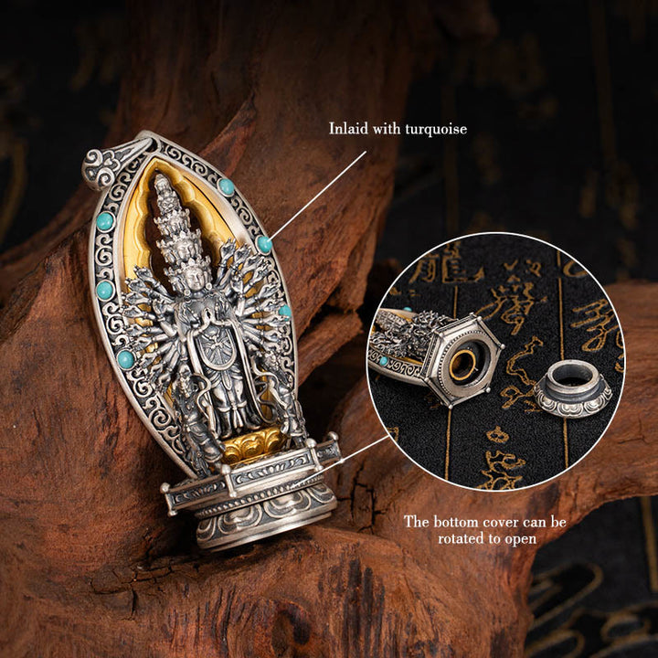 Buddha Stones 925 Sterling Silver Thousand-armed Guanyin Kwan Yin Avalokiteśvara Wealth Necklace Pendant - image 8