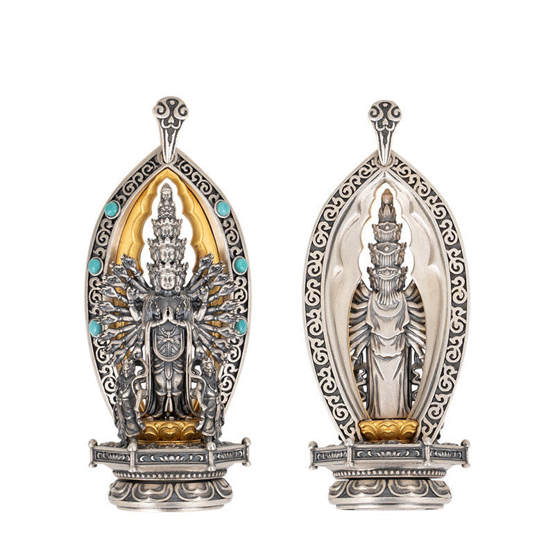 Buddha Stones 925 Sterling Silver Thousand-armed Guanyin Kwan Yin Avalokiteśvara Wealth Necklace Pendant - image 12