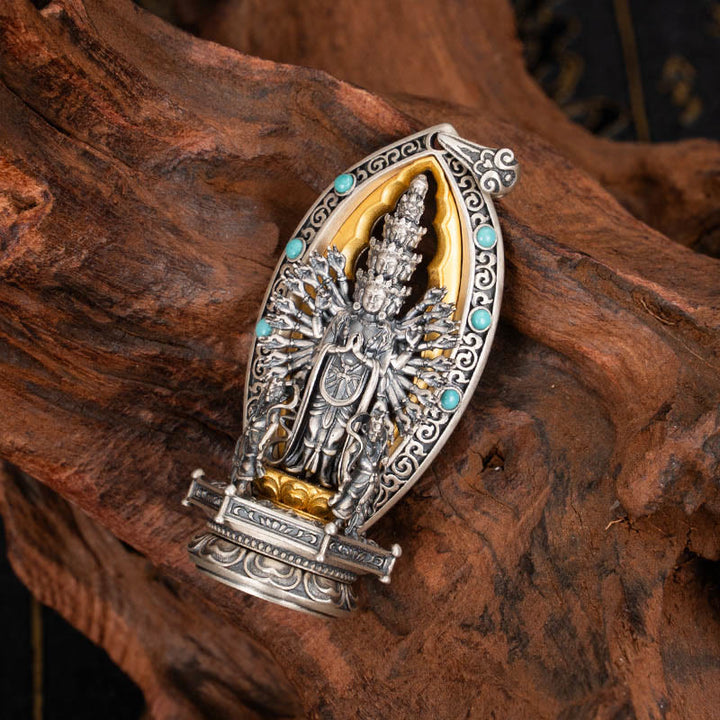Buddha Stones 925 Sterling Silver Thousand-armed Guanyin Kwan Yin Avalokiteśvara Wealth Necklace Pendant - Avalokiteśvara(Pendant Only) - image 1