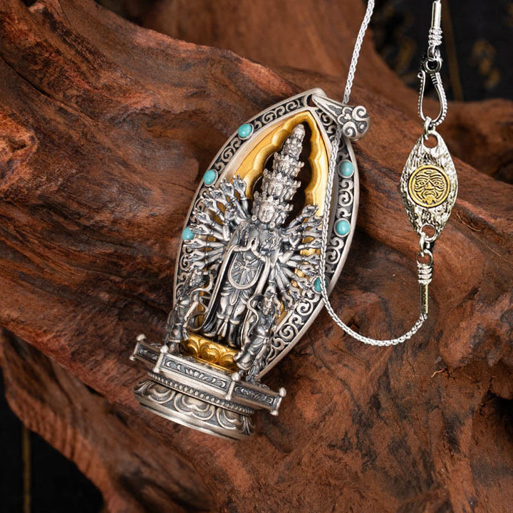 Buddha Stones 925 Sterling Silver Thousand-armed Guanyin Kwan Yin Avalokiteśvara Wealth Necklace Pendant - Avalokiteśvara&50cm Avalokiteśvara Copper Chain - image 16