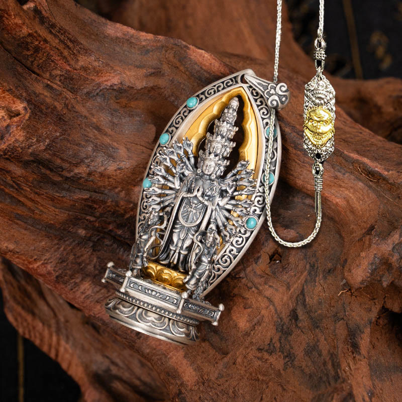 Buddha Stones 925 Sterling Silver Thousand-armed Guanyin Kwan Yin Avalokiteśvara Wealth Necklace Pendant - Avalokiteśvara&52cm The Lord of the Corpse Forest Copper Chain - image 19