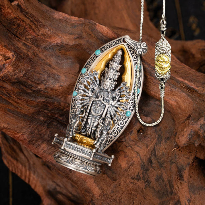 Buddha Stones 925 Sterling Silver Thousand-armed Guanyin Kwan Yin Avalokiteśvara Wealth Necklace Pendant - Avalokiteśvara&52cm The Lord of the Corpse Forest Copper Chain - image 19