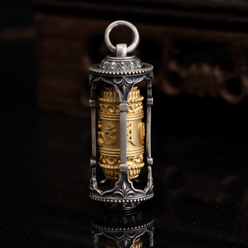 Buddha Stones 925 Sterling Silver Tibetan Prayer Wheel Om Mani Padme Hum Wisdom Necklace Pendant - image 5