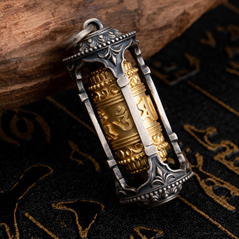 Buddha Stones 925 Sterling Silver Tibetan Prayer Wheel Om Mani Padme Hum Wisdom Necklace Pendant - image 3