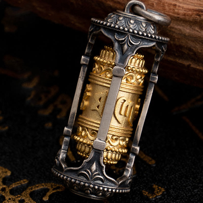 Buddha Stones 925 Sterling Silver Tibetan Prayer Wheel Om Mani Padme Hum Wisdom Necklace Pendant - image 9