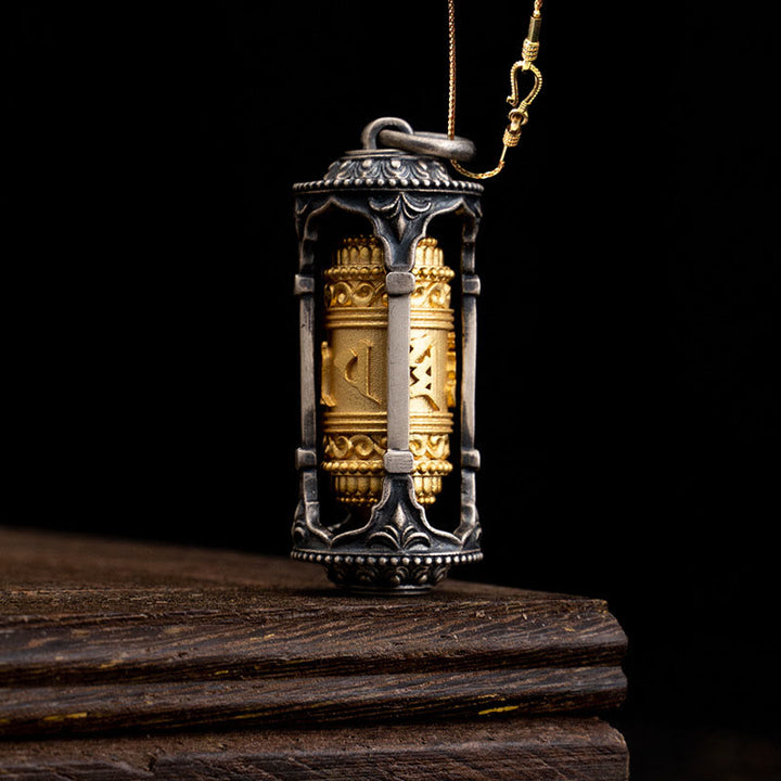 Buddha Stones 925 Sterling Silver Tibetan Prayer Wheel Om Mani Padme Hum Wisdom Necklace Pendant - Prayer Wheel&58cm Golden Copper Chain - image 15