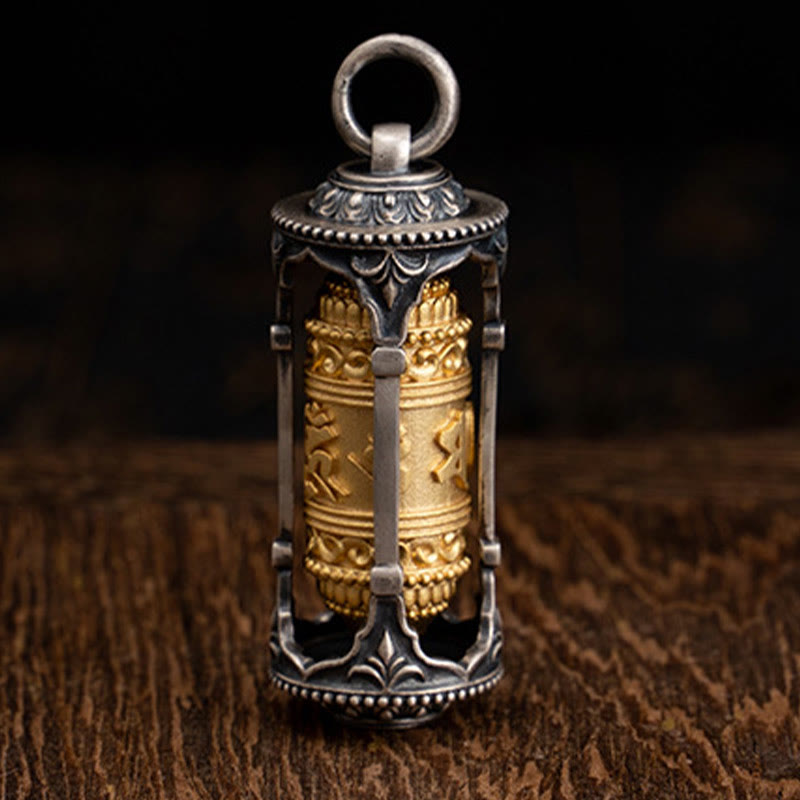 Buddha Stones 925 Sterling Silver Tibetan Prayer Wheel Om Mani Padme Hum Wisdom Necklace Pendant - image 2