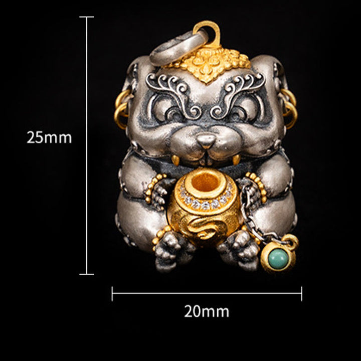 Buddha Stones 925 Sterling Silver Tibetan Treasure-spitting Rat Protection Necklace Pendant - image 9