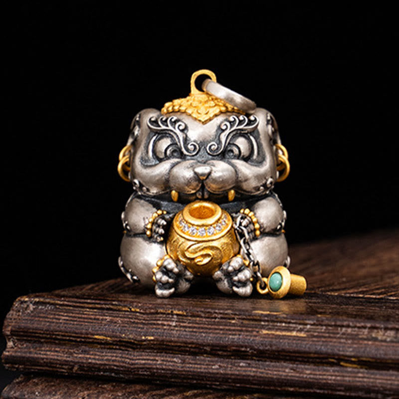 Buddha Stones 925 Sterling Silver Tibetan Treasure-spitting Rat Protection Necklace Pendant