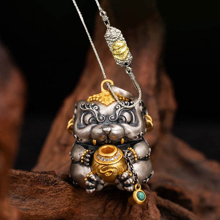 Buddha Stones 925 Sterling Silver Tibetan Treasure-spitting Rat Protection Necklace Pendant - Treasure-spitting Rat&52cm The Lord of the Corpse Forest Copper Chain - image 19